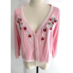 dolls kill x strawberry shortcake Embroidered Cropped Cardigan XXL New Sweater